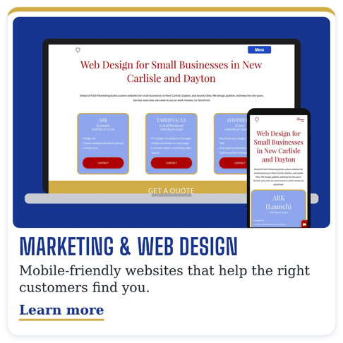 Website design by Shield of Faith Marketing for a small business in Ohio 