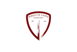 A maroon shield-shaped logo with the text "SHIELD OF FAITH MINISTRIES" at the top and a stylized cross in the center.